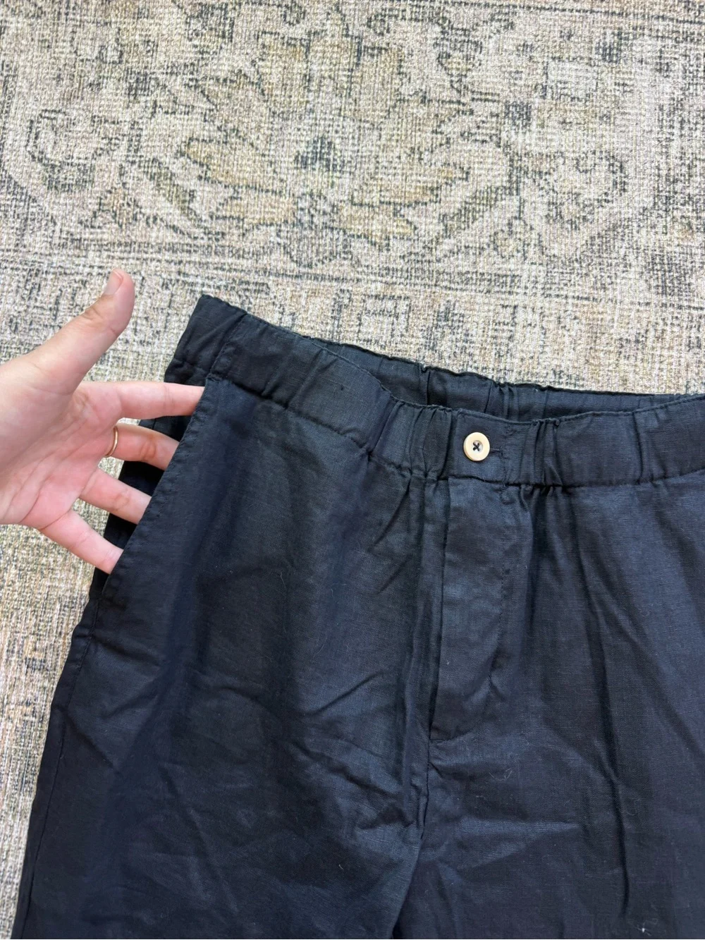 Quince 100% European Linen Black Casual Drawstring Pants Men's Medium